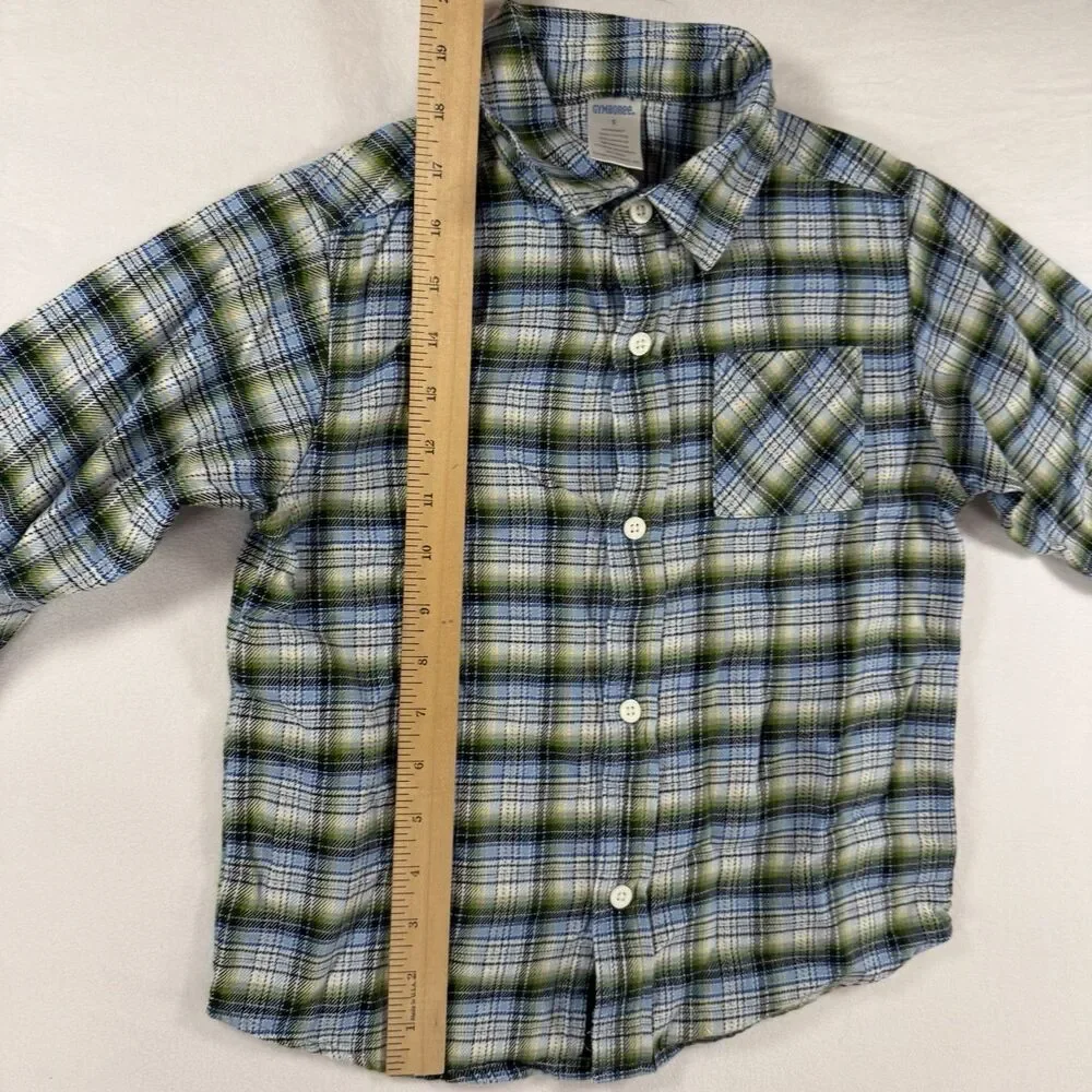 Gymboree Boys’s Size 5 Flannel Plaid Long-Sleeve Shirt Green/Blue/White